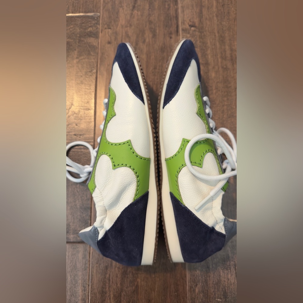 Tory Burch Blue, White and Green Leather Sneakers. Size 9M. New, no box. - Picture 6 of 7